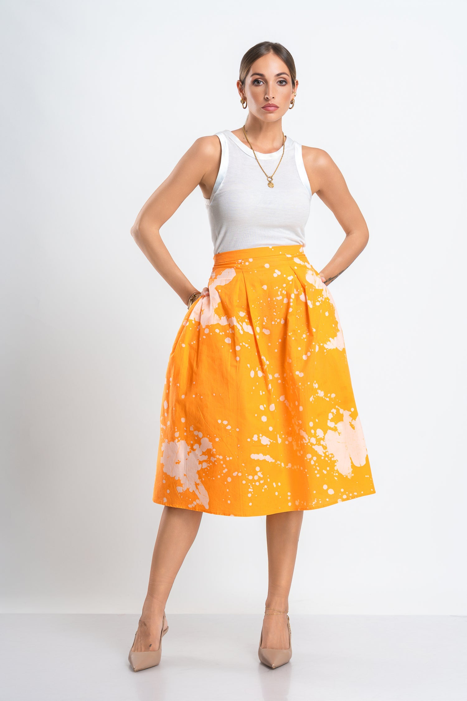 Sunmelt Skirt Box Pleated Orange Skirt
