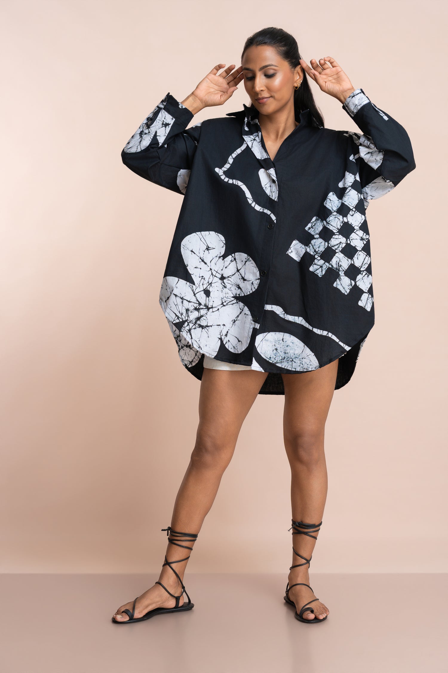 Black Bloom Oversized Long Sleeve Shirt