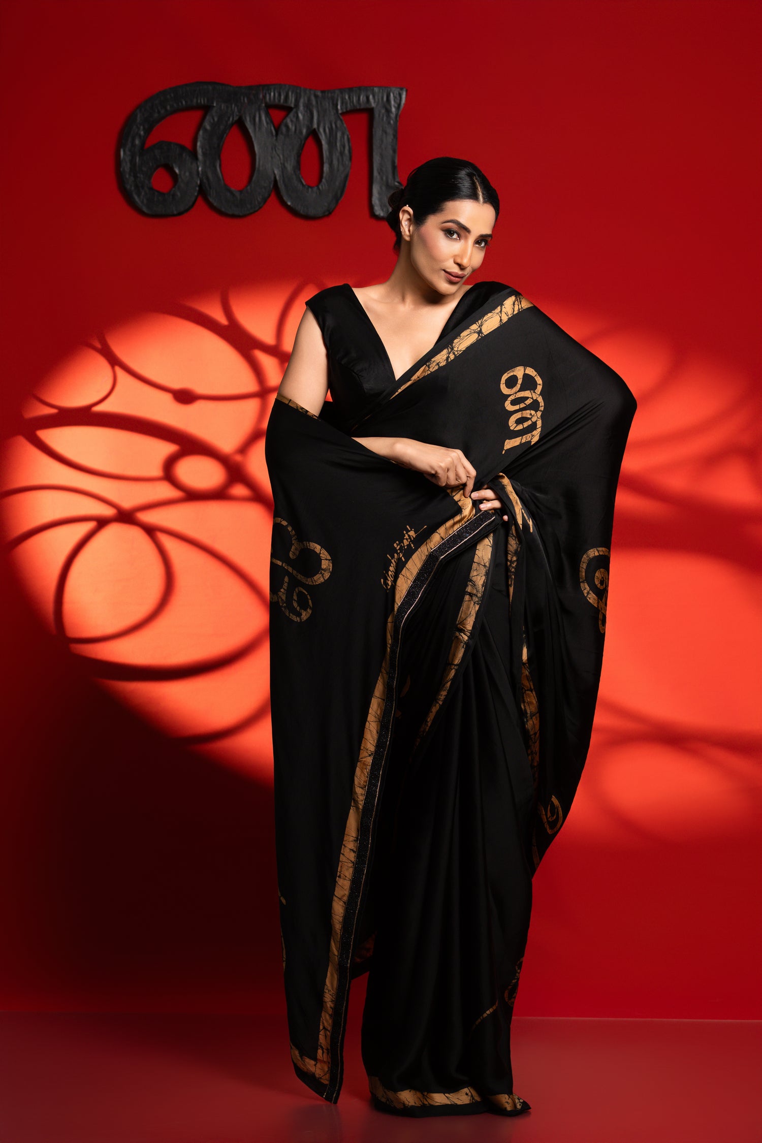 Ira – Black & Gold Tamil Letter Saree