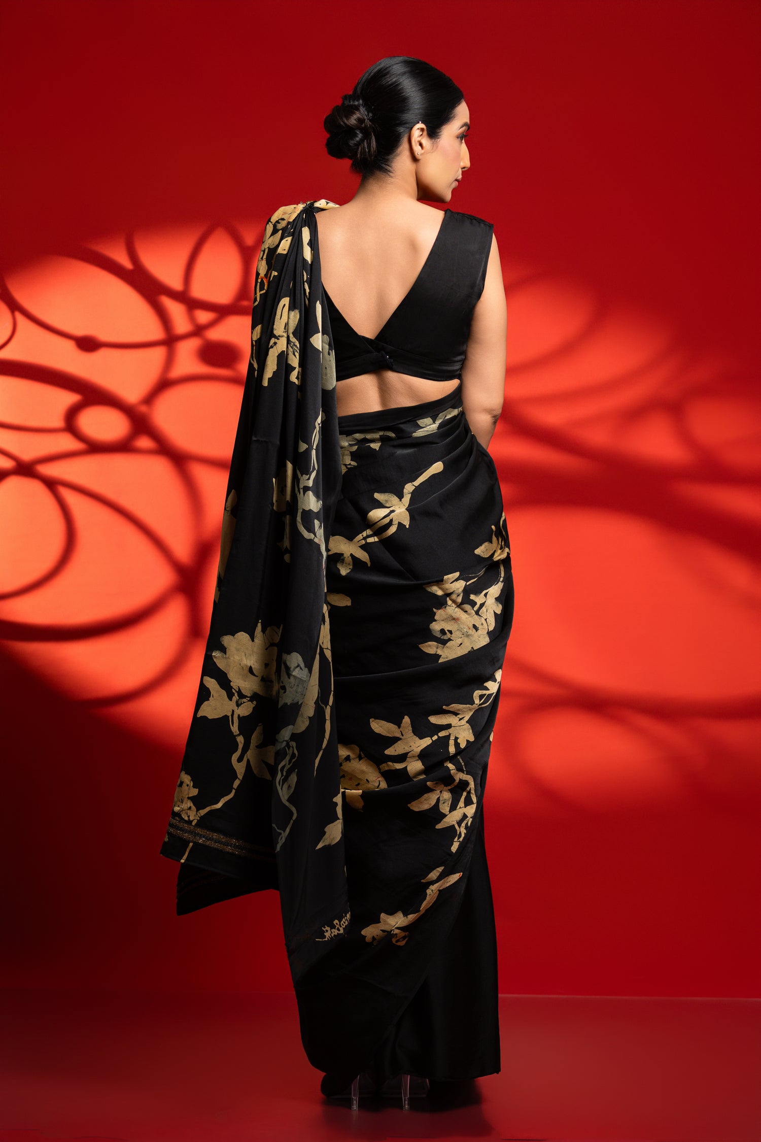 Mira – Black & Gold Full Floral Saree