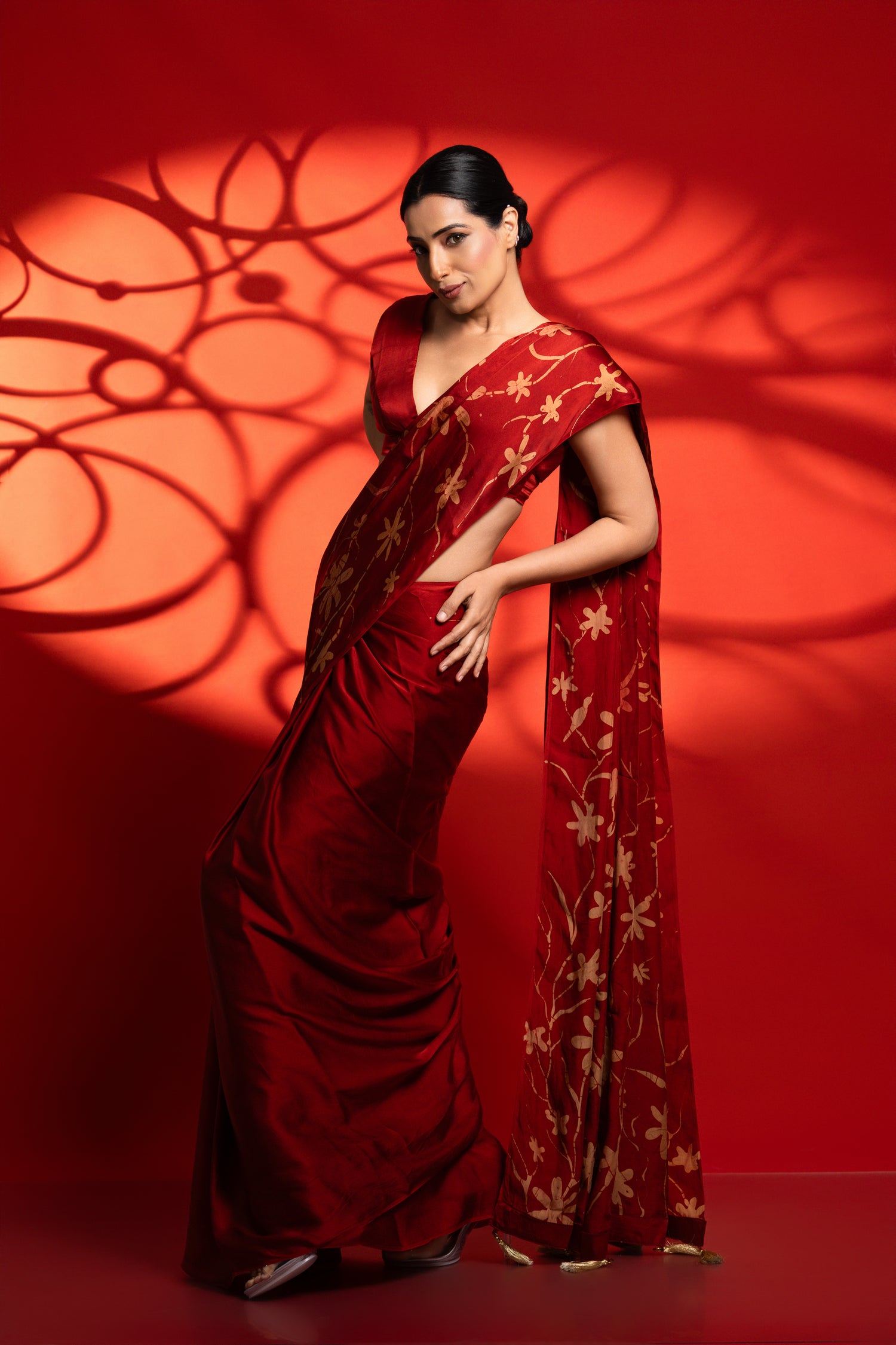 Devika – Red & Gold Full Floral Saree