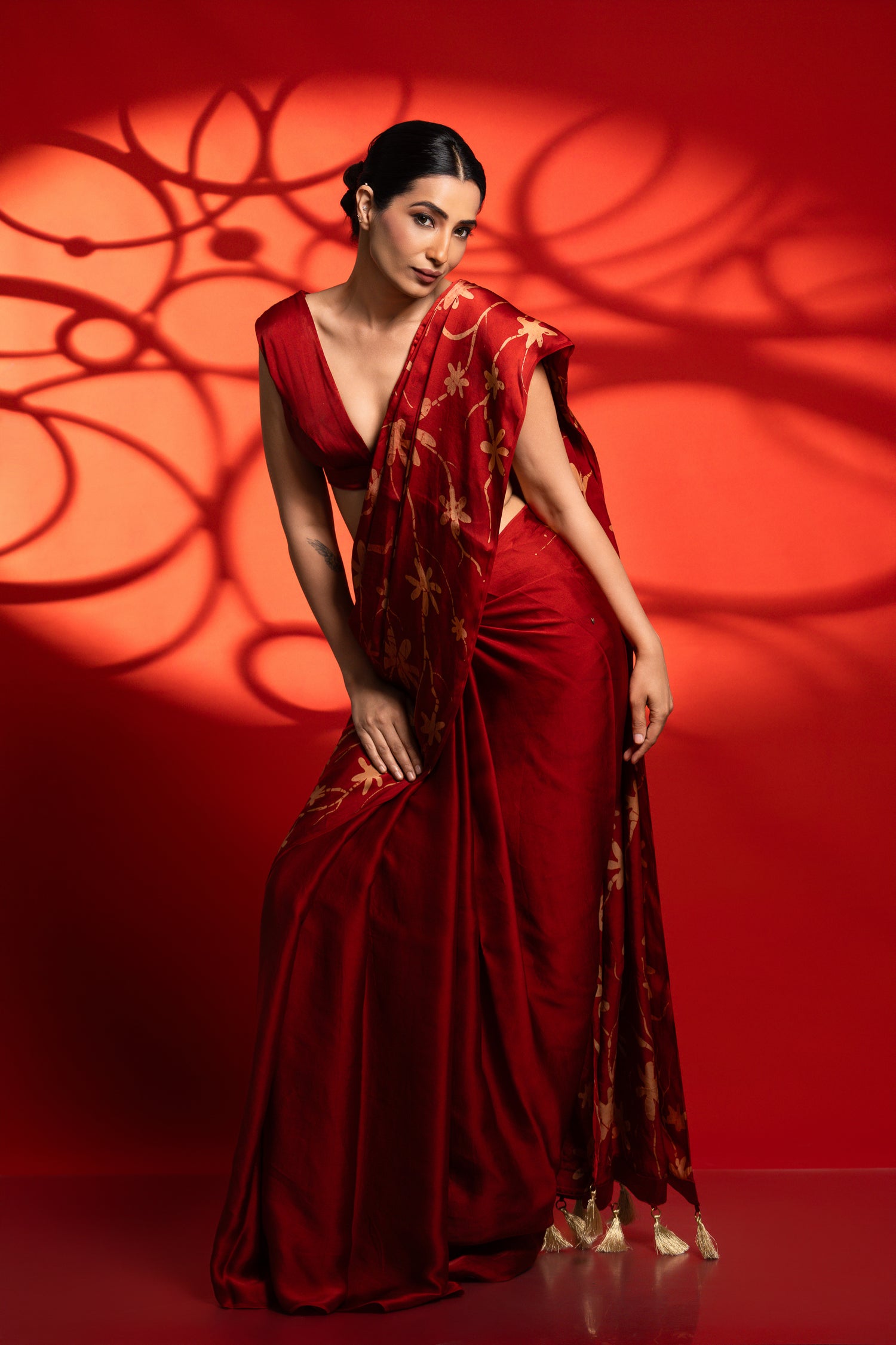 Devika – Red & Gold Full Floral Saree