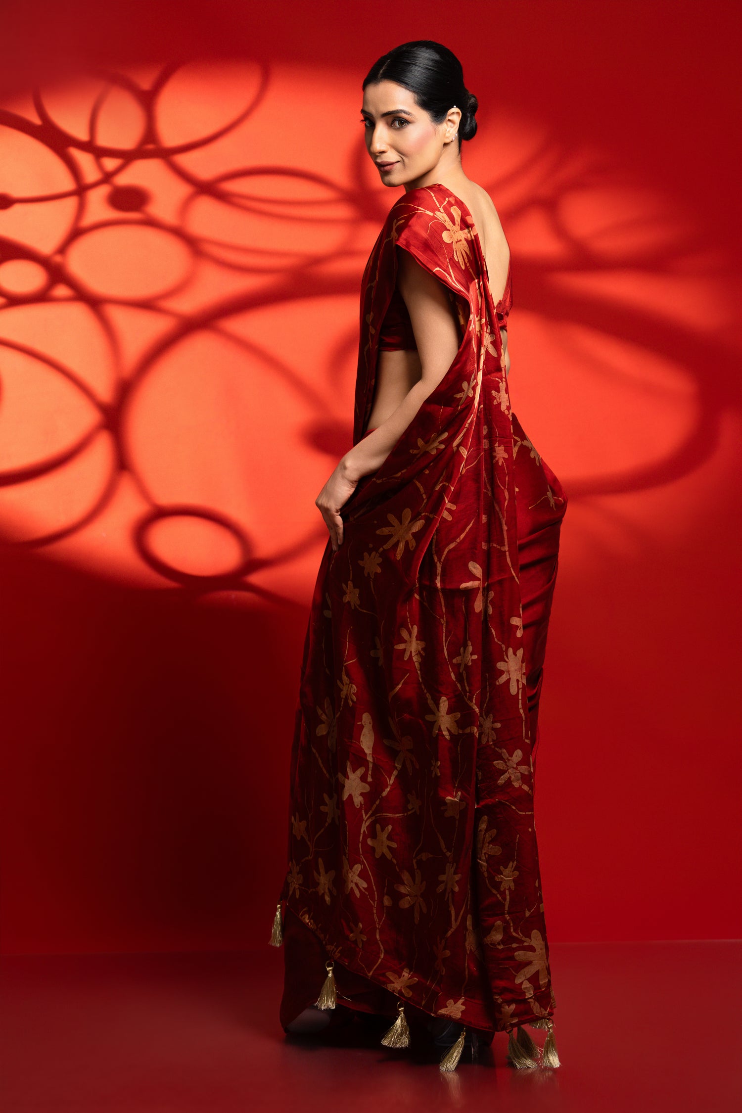 Devika – Red & Gold Full Floral Saree