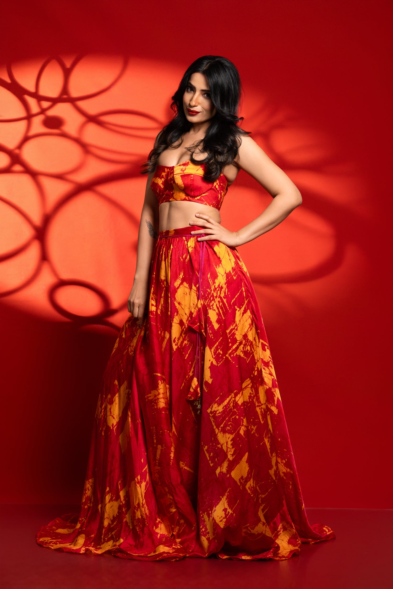 Nira — Pink & Orange Abstract Batik Lehenga