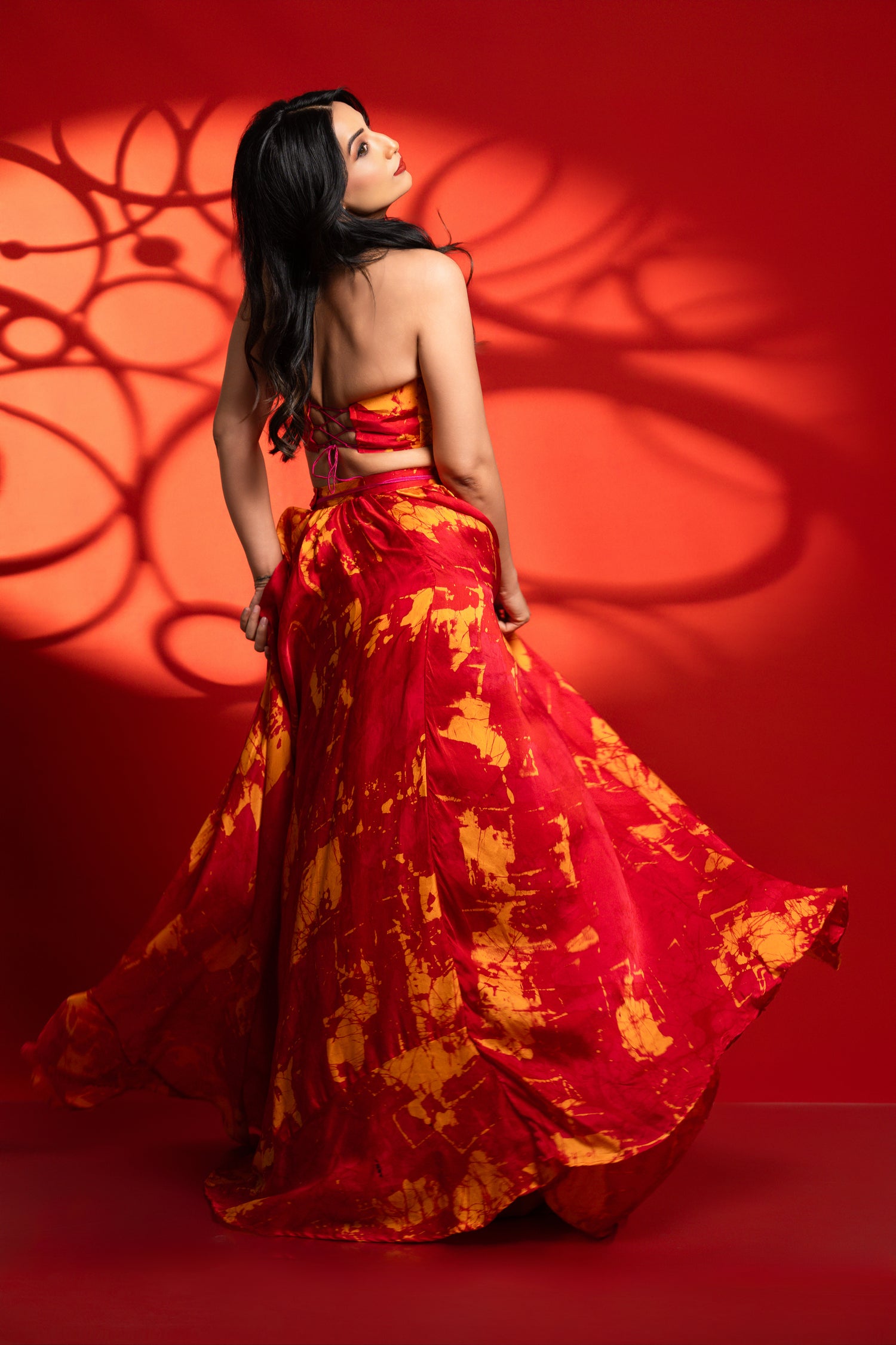 Nira — Pink & Orange Abstract Batik Lehenga