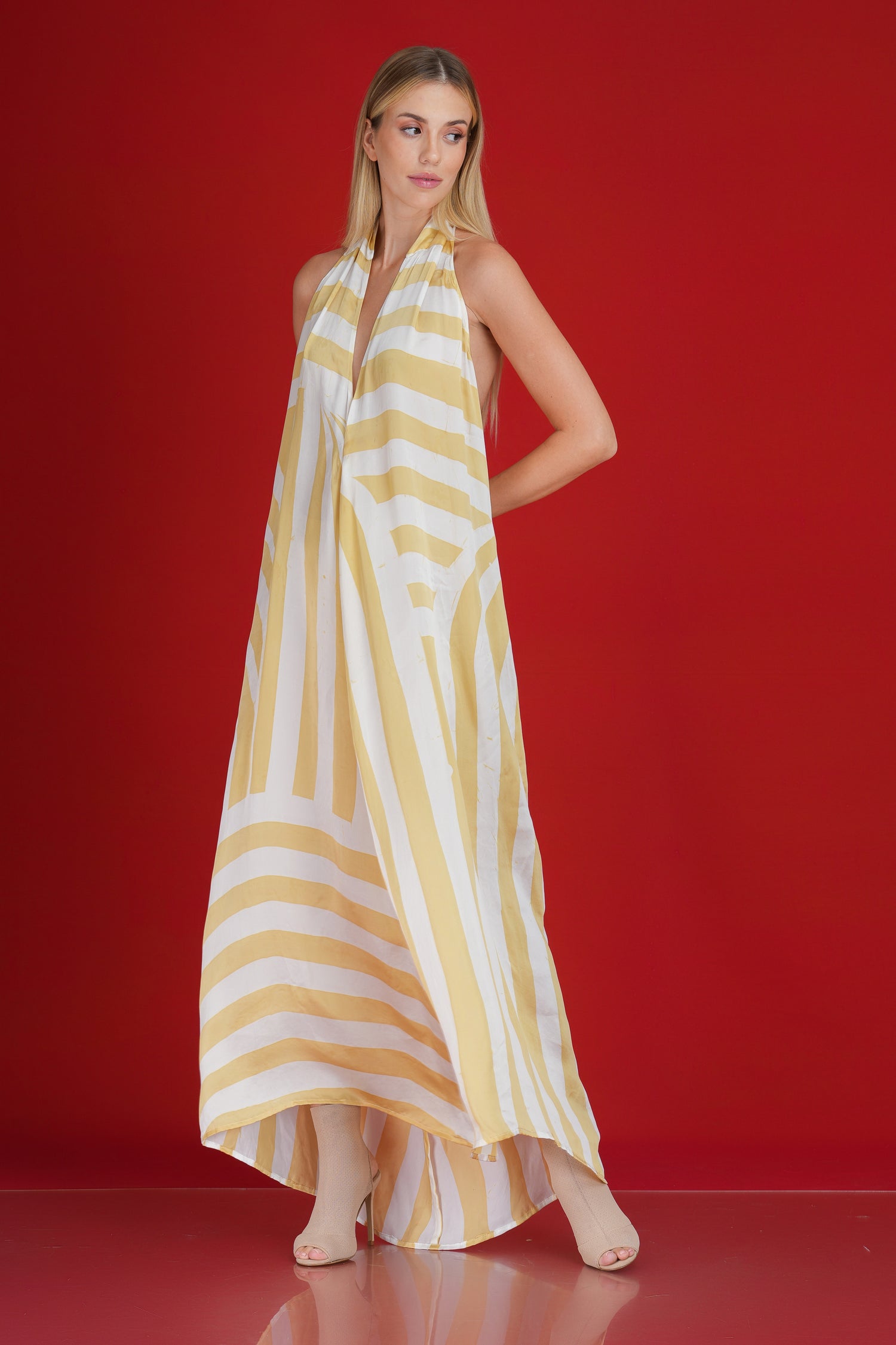 White and Gold Backless Maxi Dress