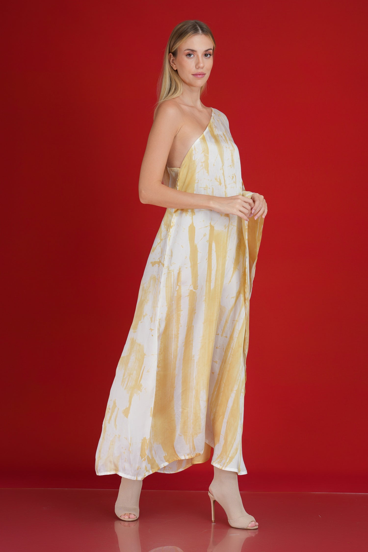 Abstract Gold Elegance one shoulder dress