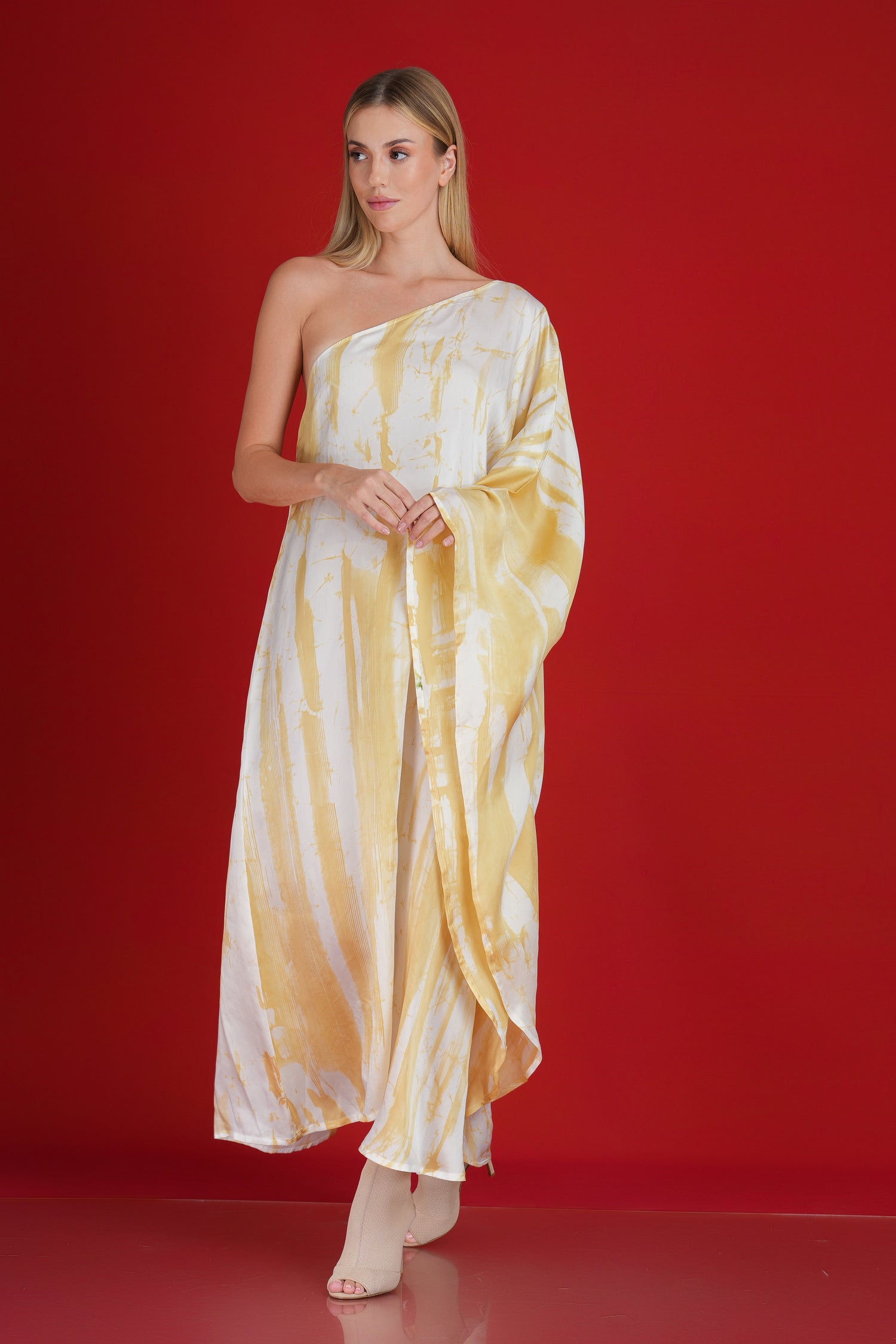 Abstract Gold Elegance one shoulder dress
