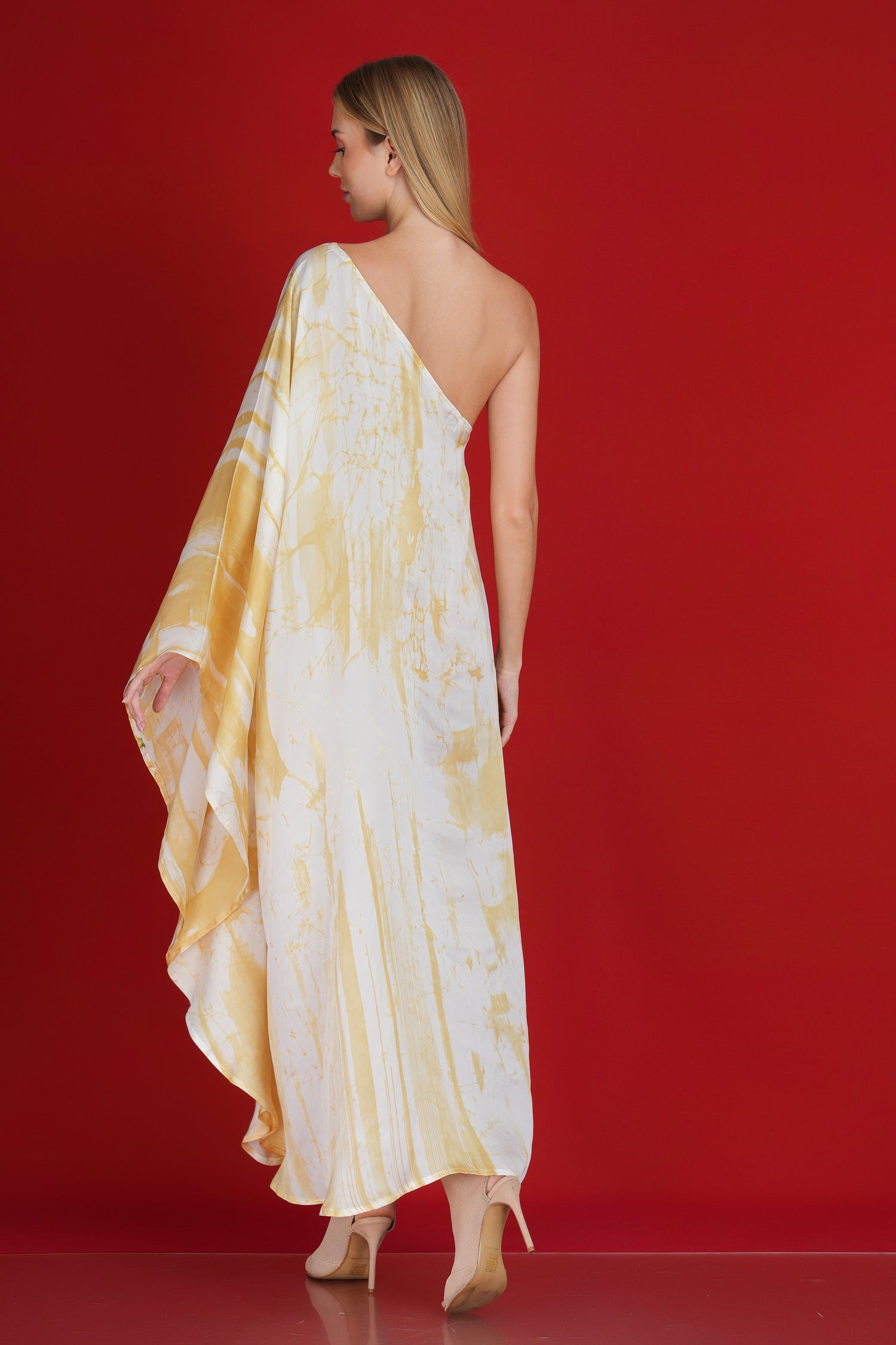 Abstract Gold Elegance one shoulder dress