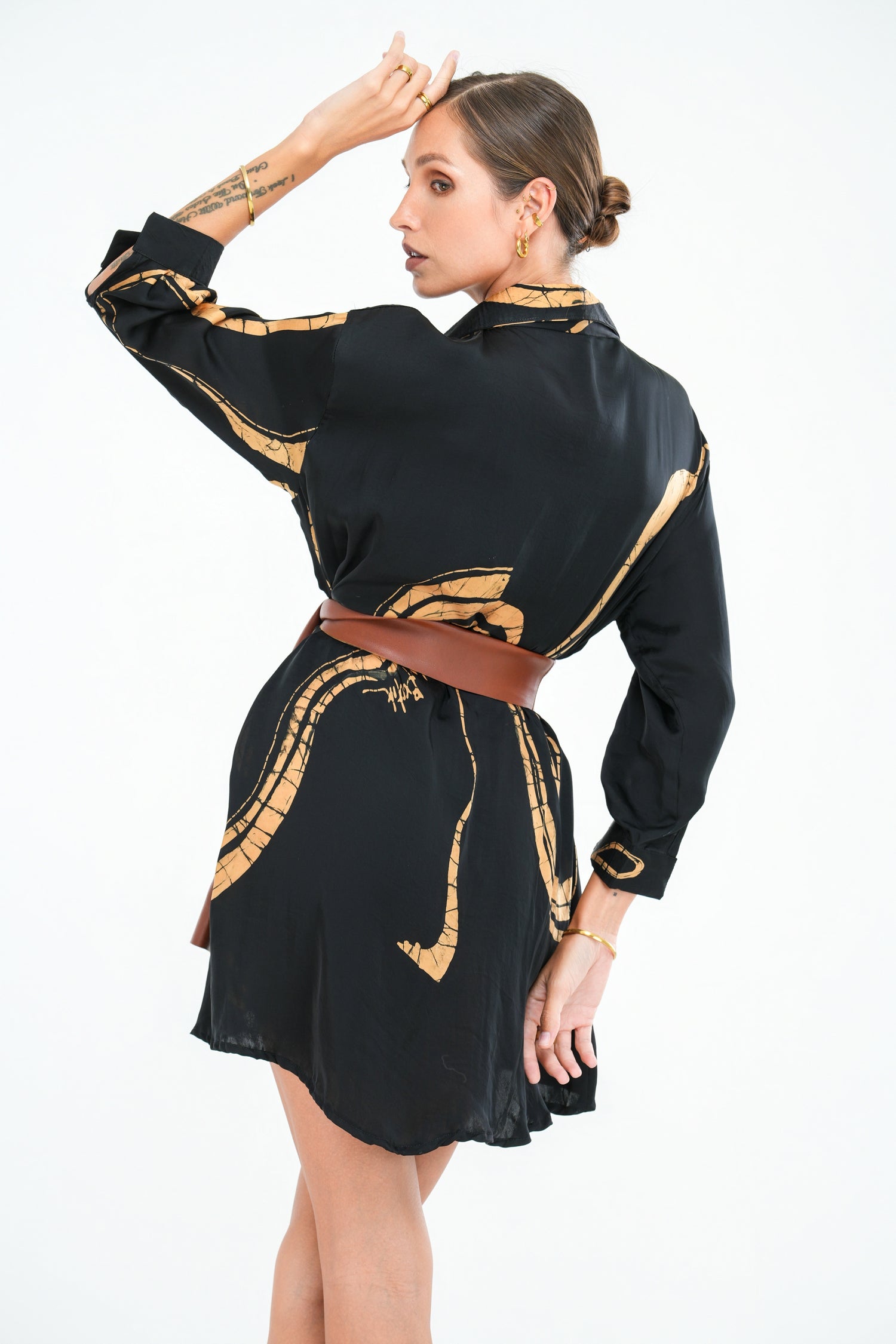 Black Bloom Short Mid Sleeve Dress