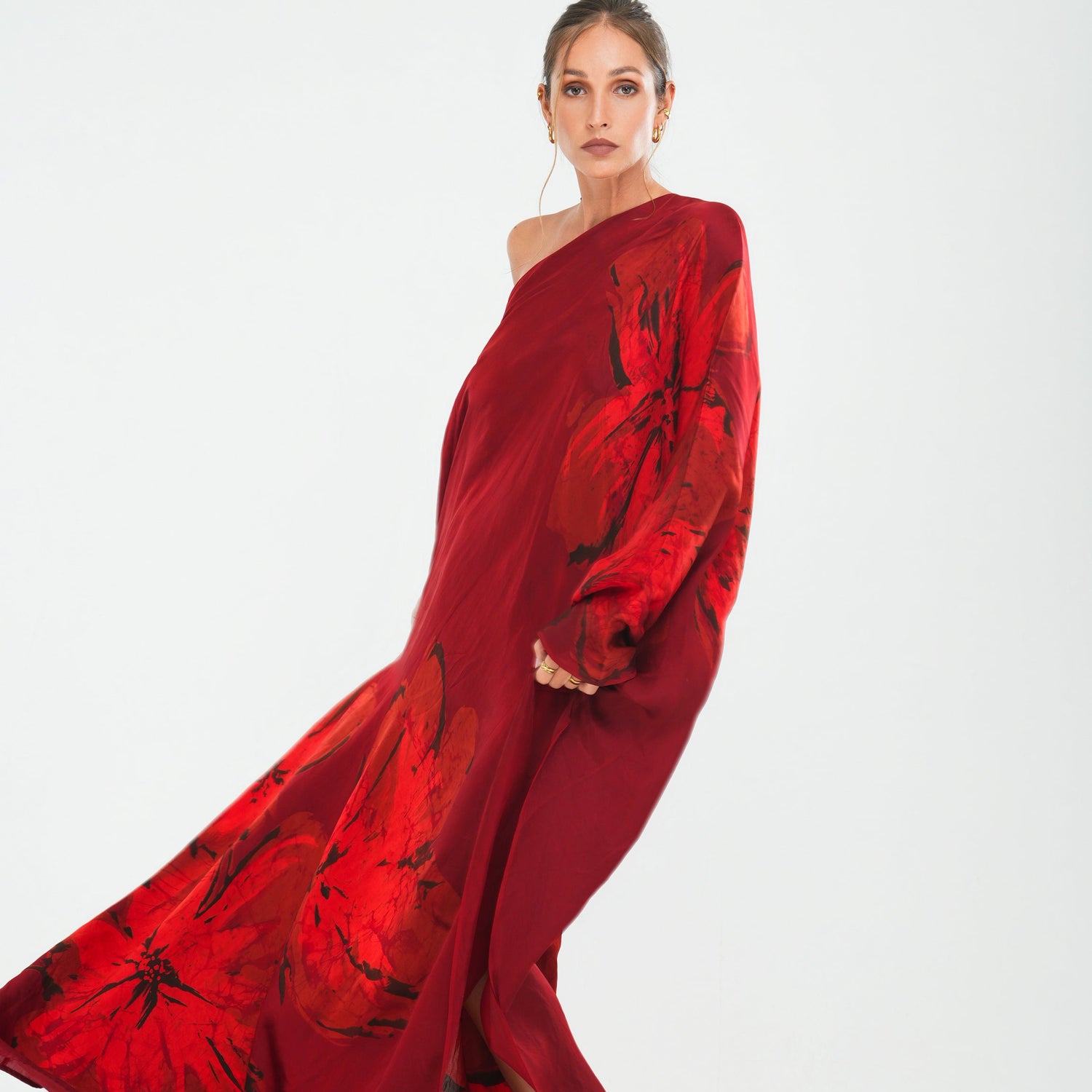 Burgundy Bloom One-shoulder Dress PRE-ORDER