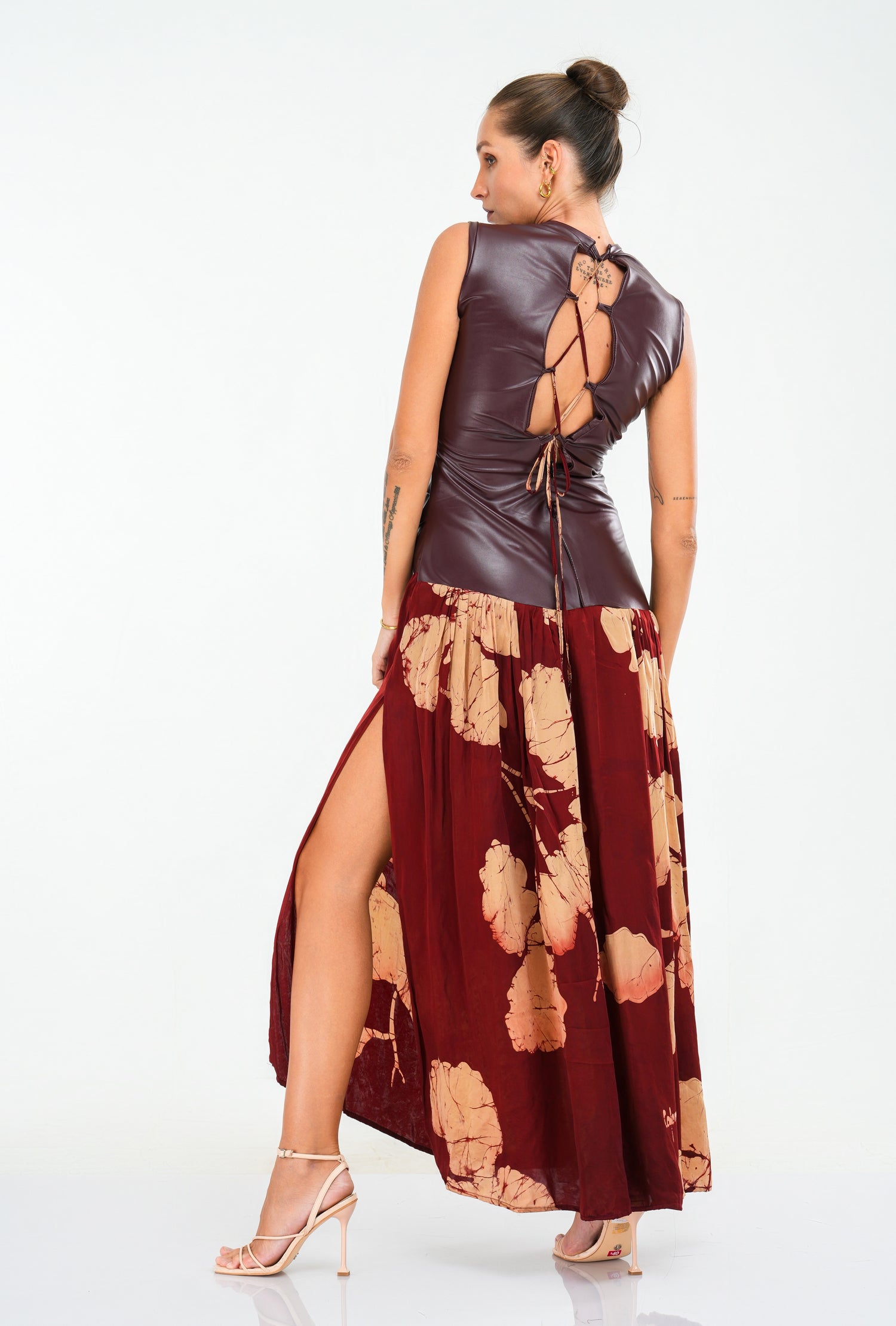 Leather & Silk Fusion Sleeveless Long Dress PRE-ORDER