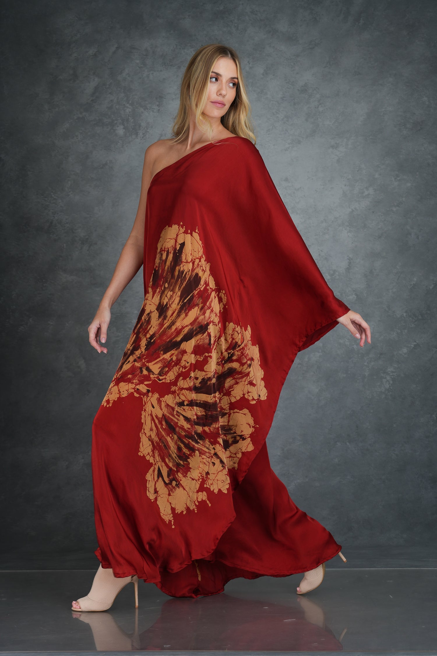 Scarlet Blossom: Luxe Bloom One-Shoulder Dress