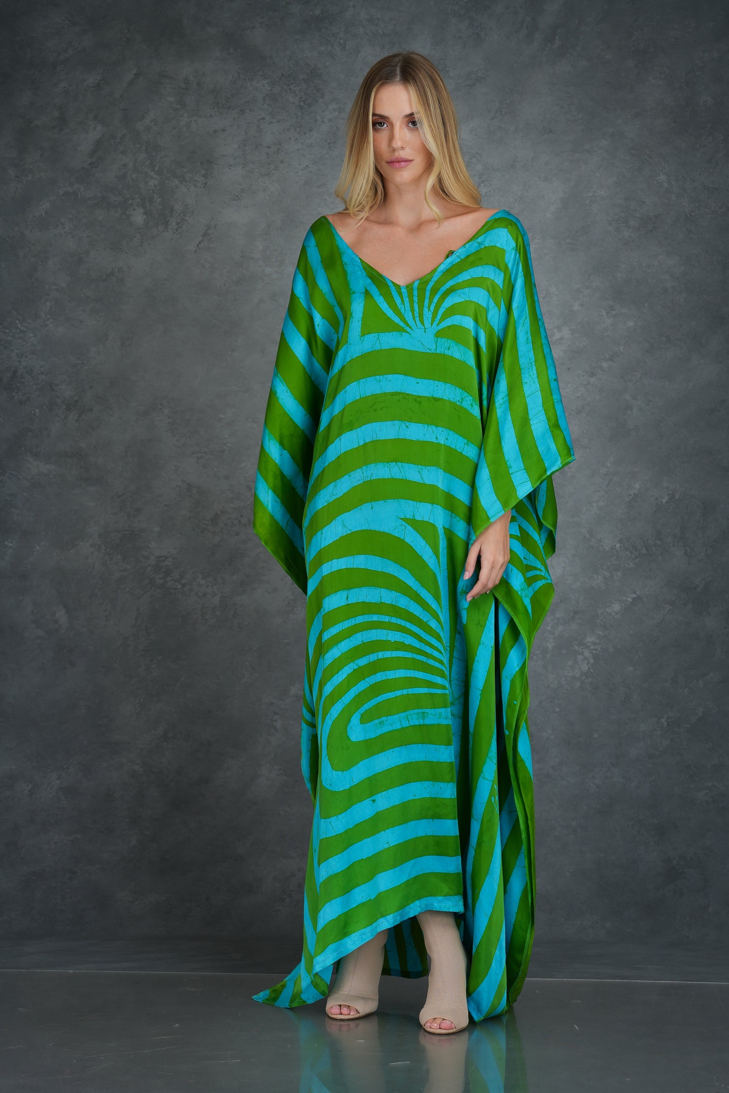Sea Green & Turquoise Striped Splendor Kaftan