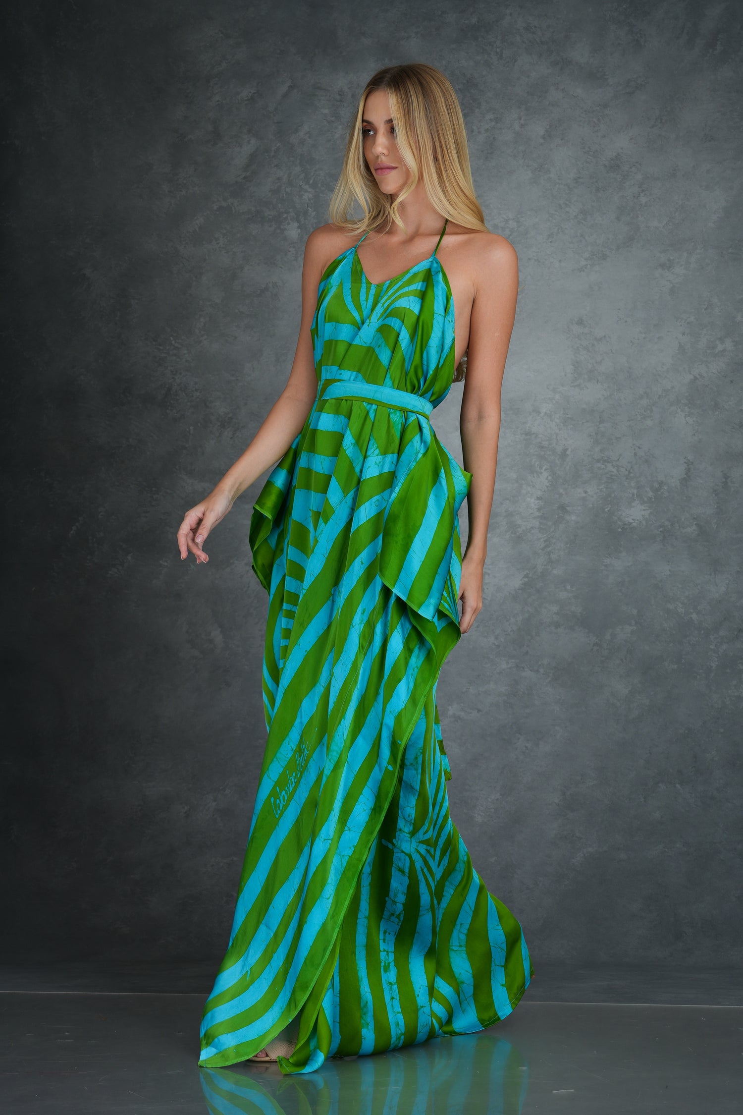 Sea Green & Turquoise Striped Splendor Kaftan