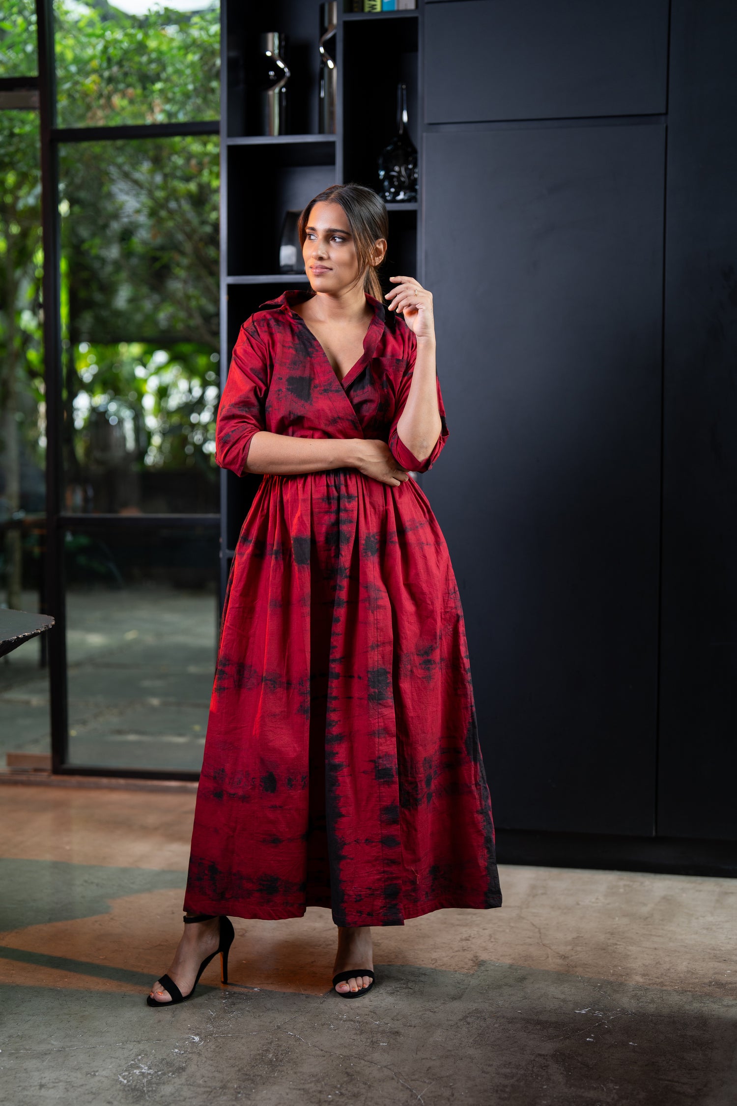 Maroon Tie-Dye Shirt Dress