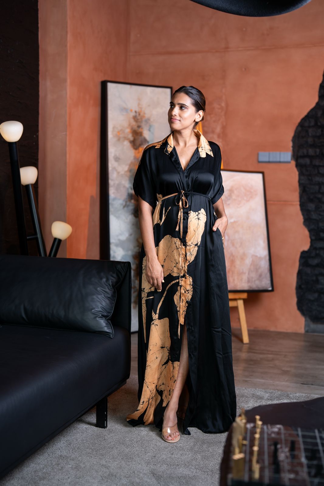 Black Gold Blossom Shirt Dress - PRE-ORDER