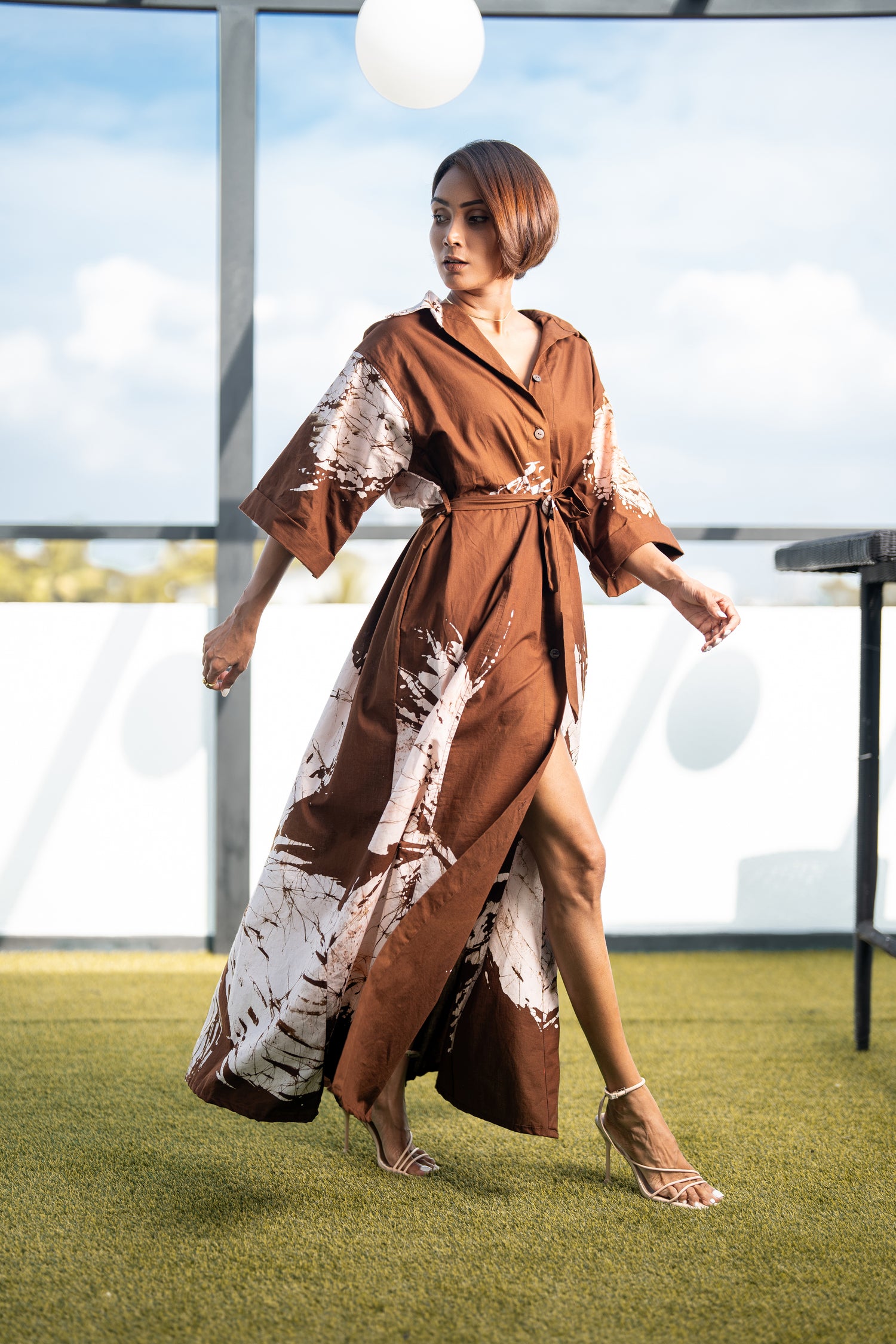 Petal Print Brown Shirt Dress