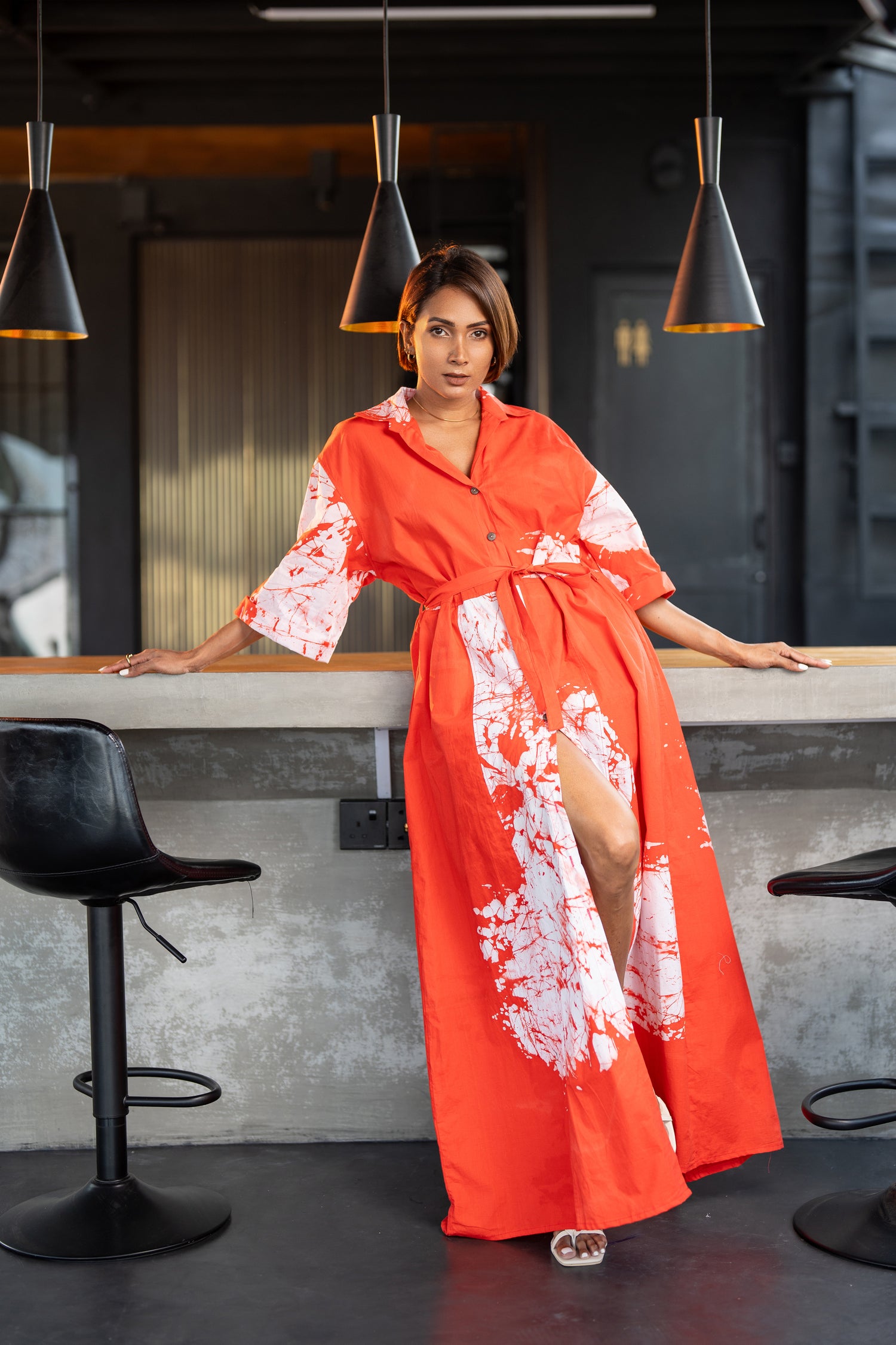 Petal Print Red Shirt Dress