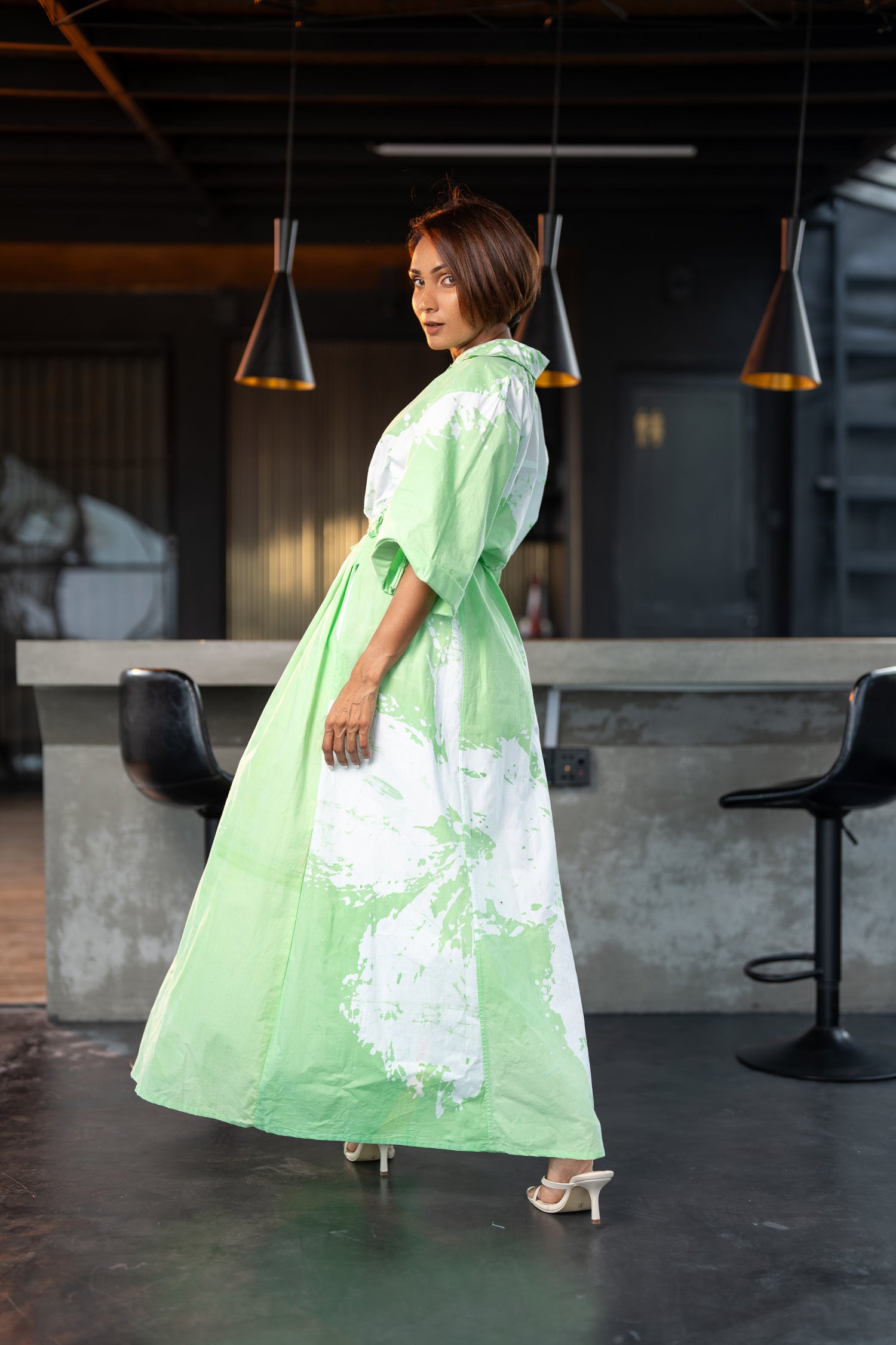 Petal Print Green Shirt Dress