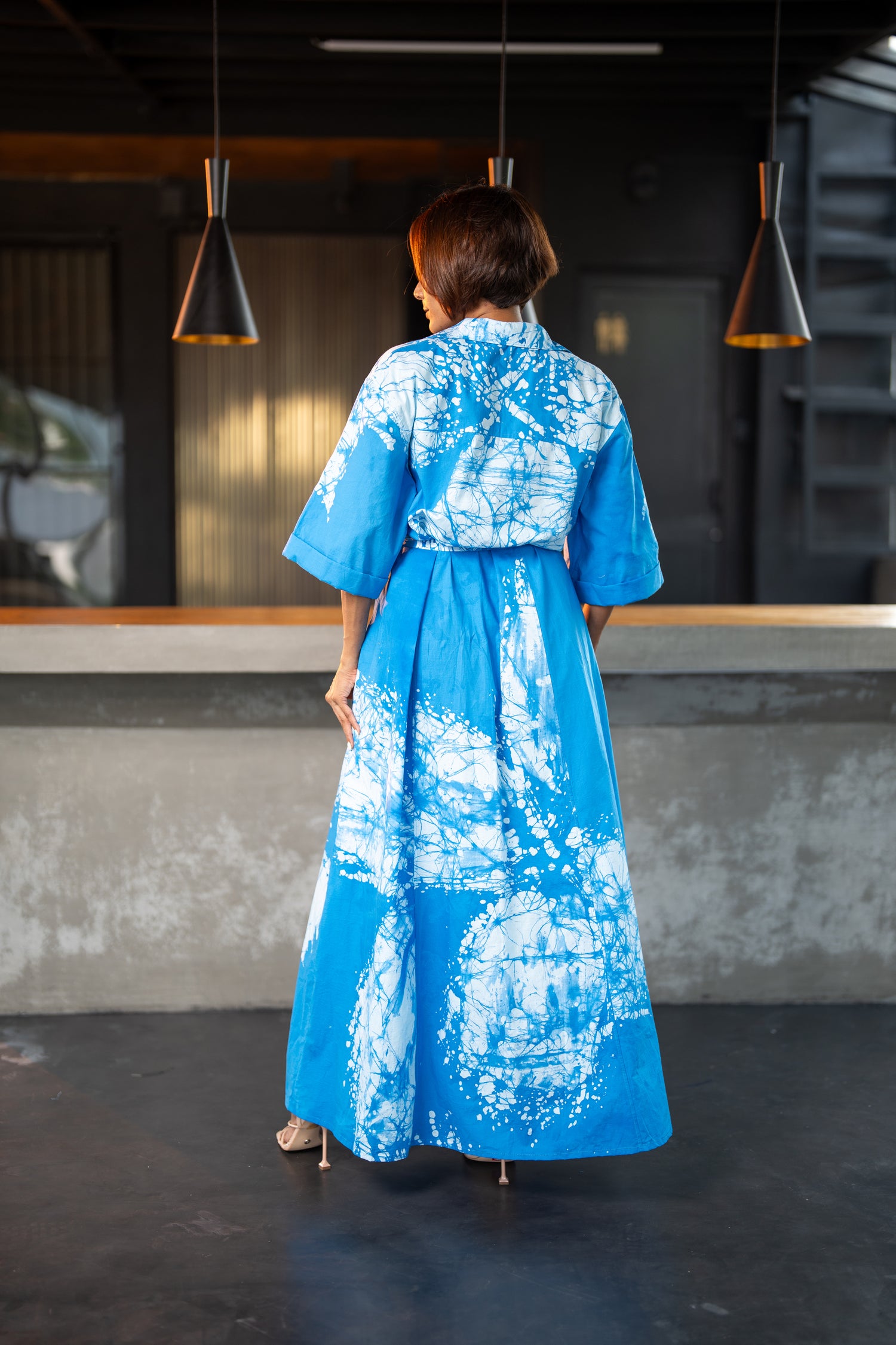 Petal Print Blue Shirt Dress