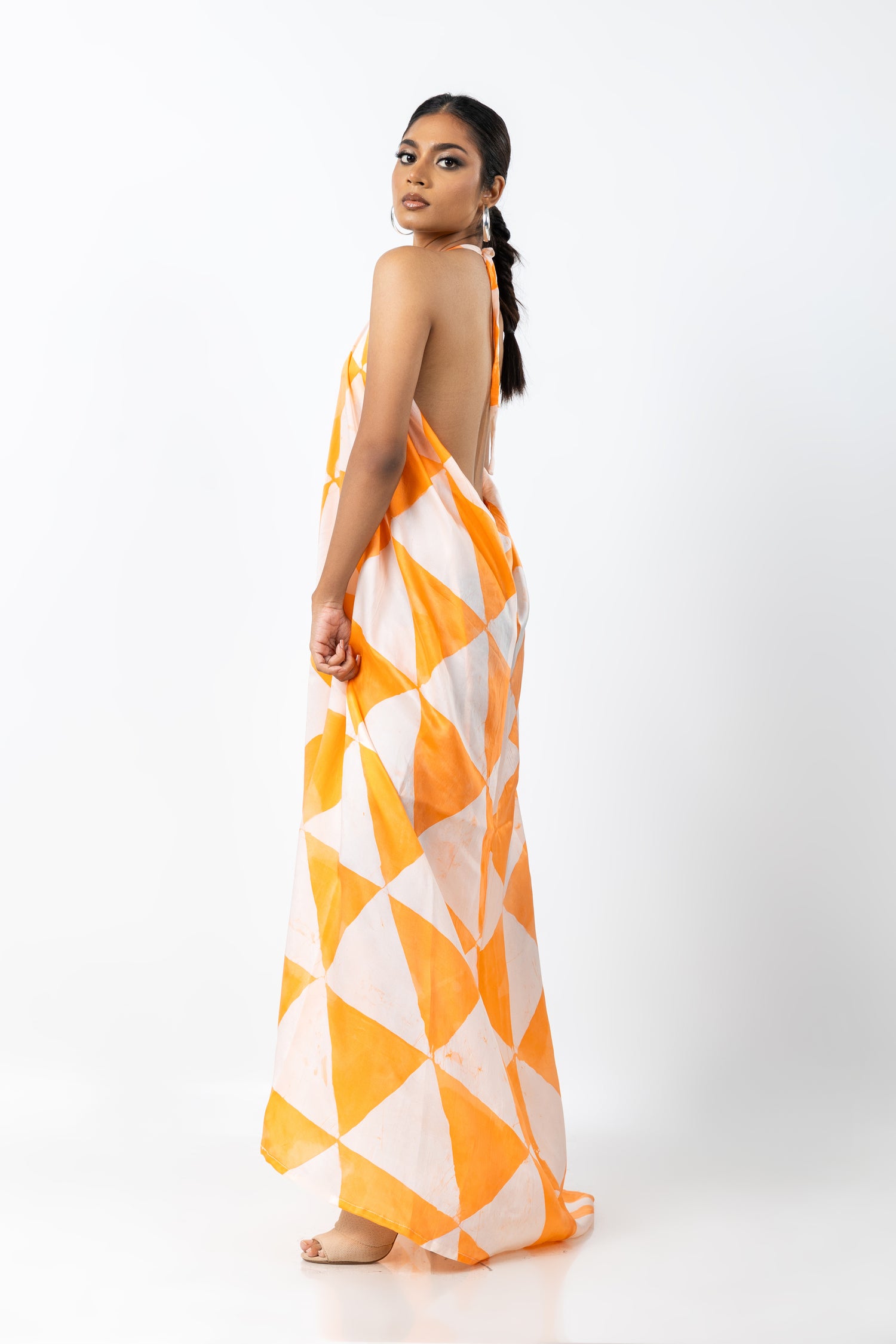 Geometric Elegance Backless Dress