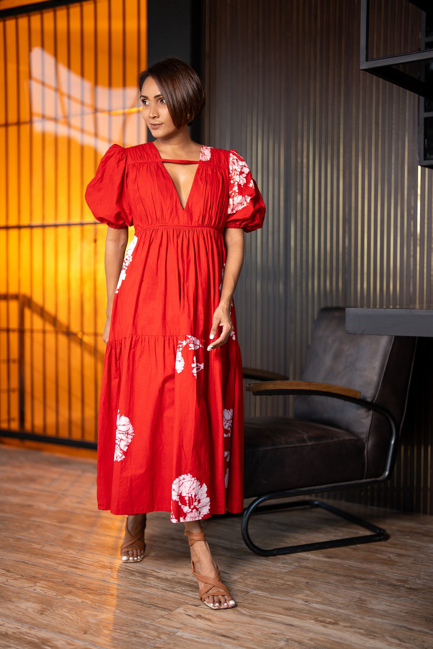 Red Petals Midi Dress