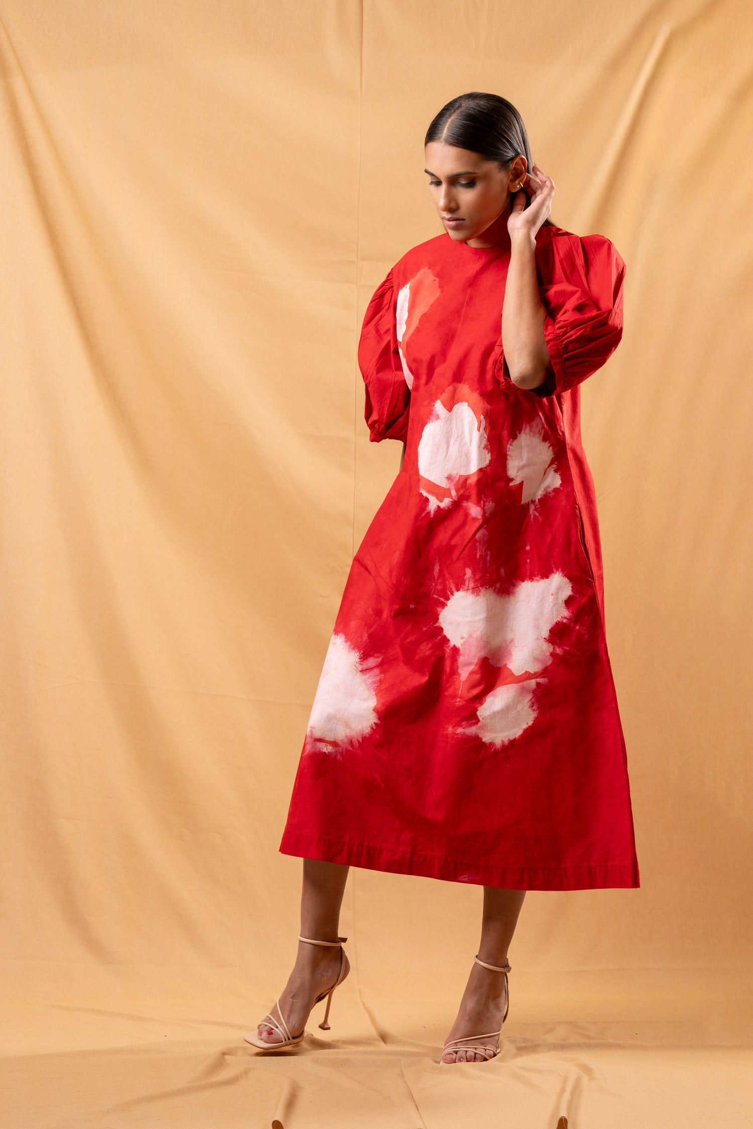 Red Echo Puff Sleeve Dress