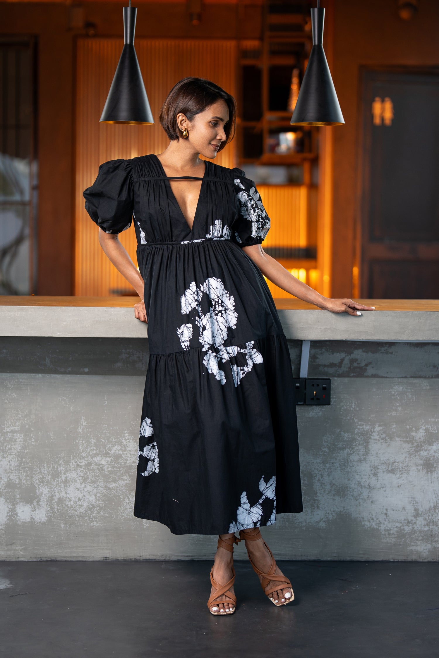 Black Petals Midi Dress