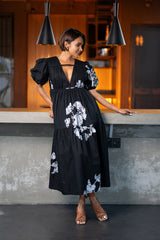 Black Petals Midi Dress