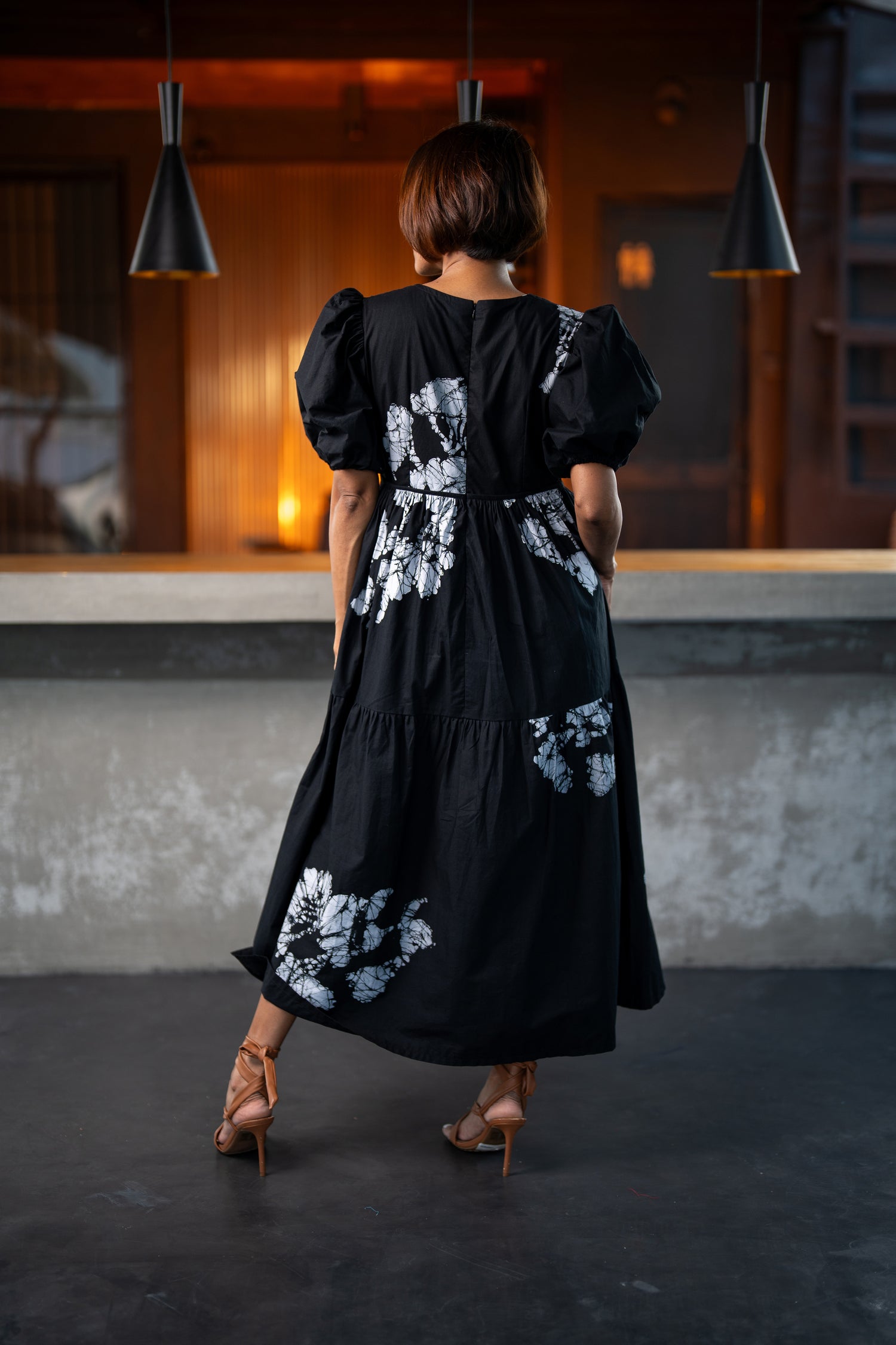 Black Petals Midi Dress