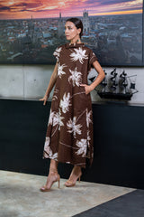 Brown Coconut Trees Mid Dress
