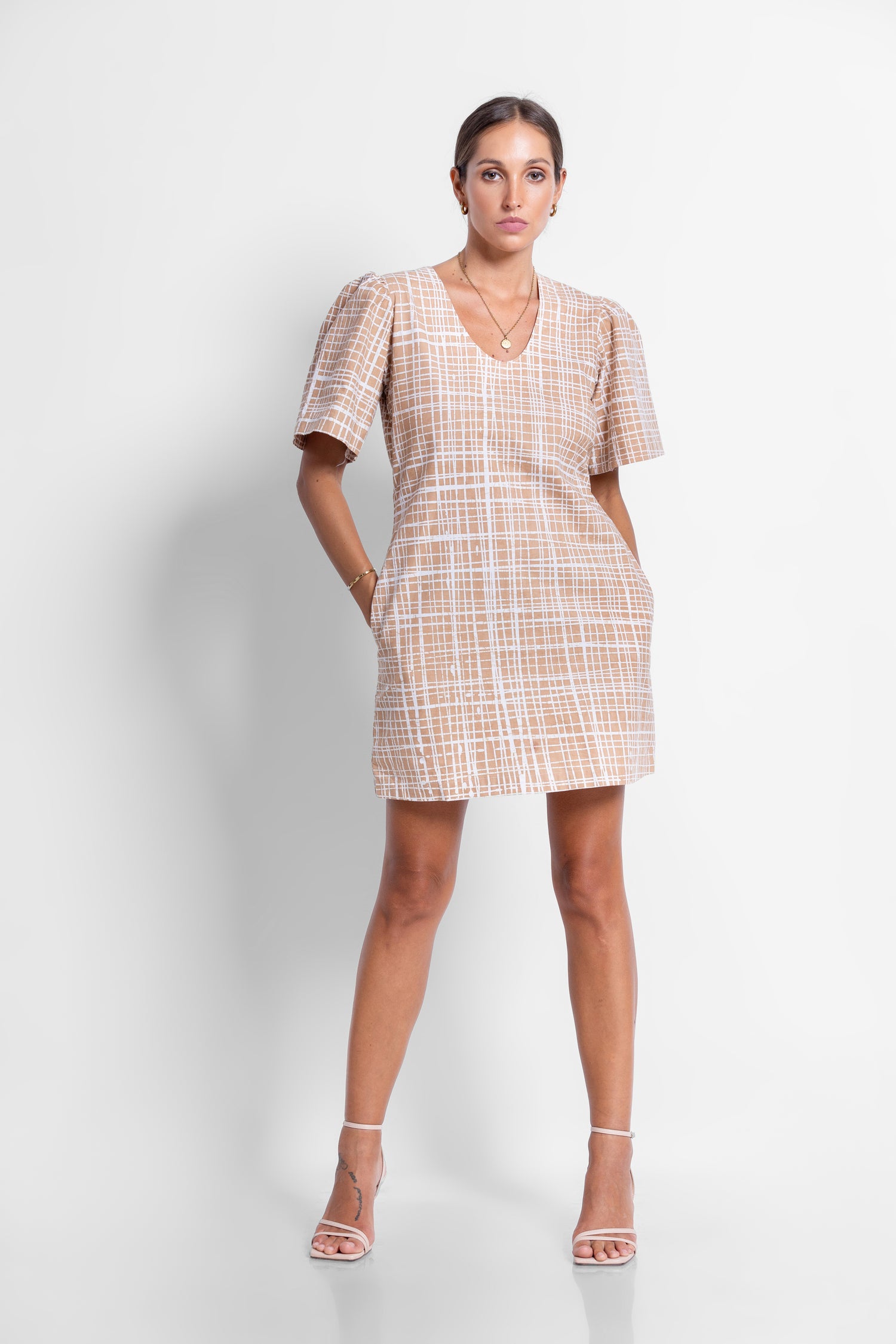 Puzzling Mini Beige Dress - Summer 24'