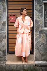 Peach  Polka Adjustable Box-Pleat Skirt