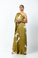 Panther Noir One Shoulder Khaki Kaftan