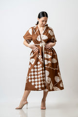 Brown Puff Grace Midi Dress