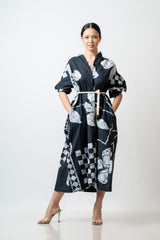 Black Puff Grace Midi Dress