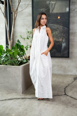 Ivory Drift – White Handloom Long Dress