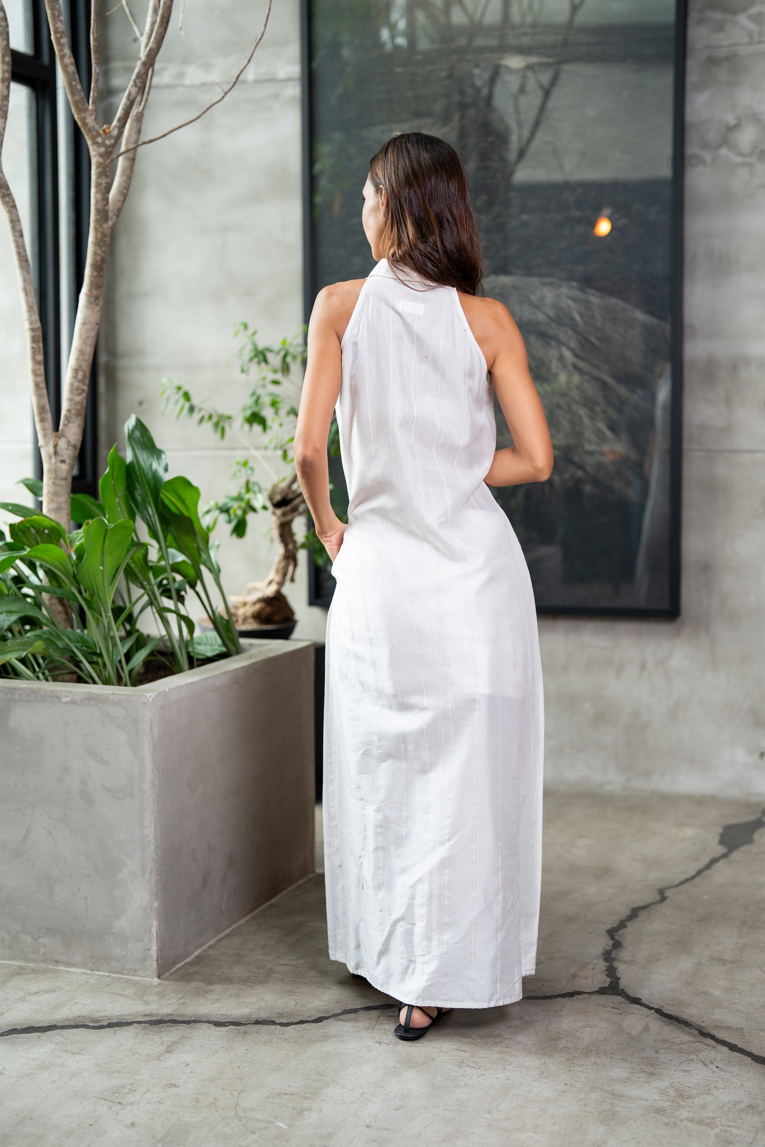 Ivory Drift – White Handloom Long Dress