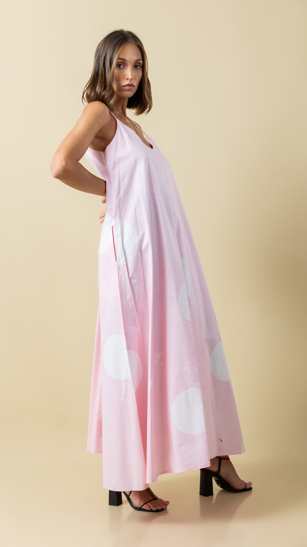 Pink Polka Dot Perfection: Versatile Long Strap Dress