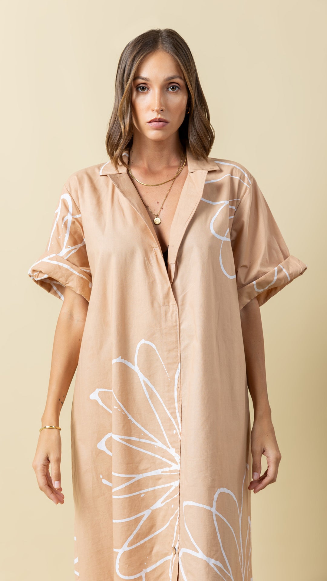 Effortless Elegance: The Oversized Light Brown Shirt Dress
