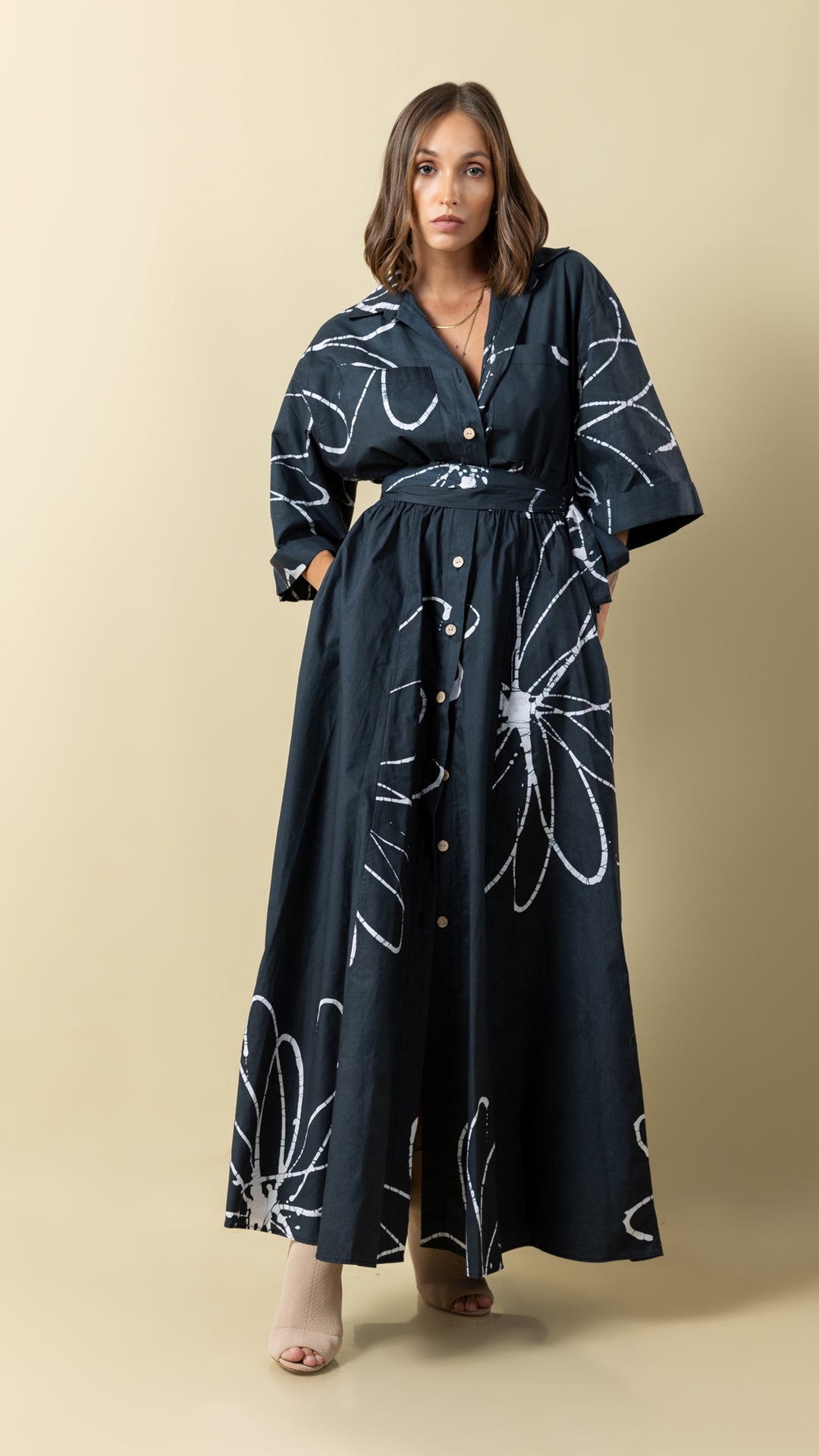 Cotton Breeze: Black Short Sleeve Long Dress