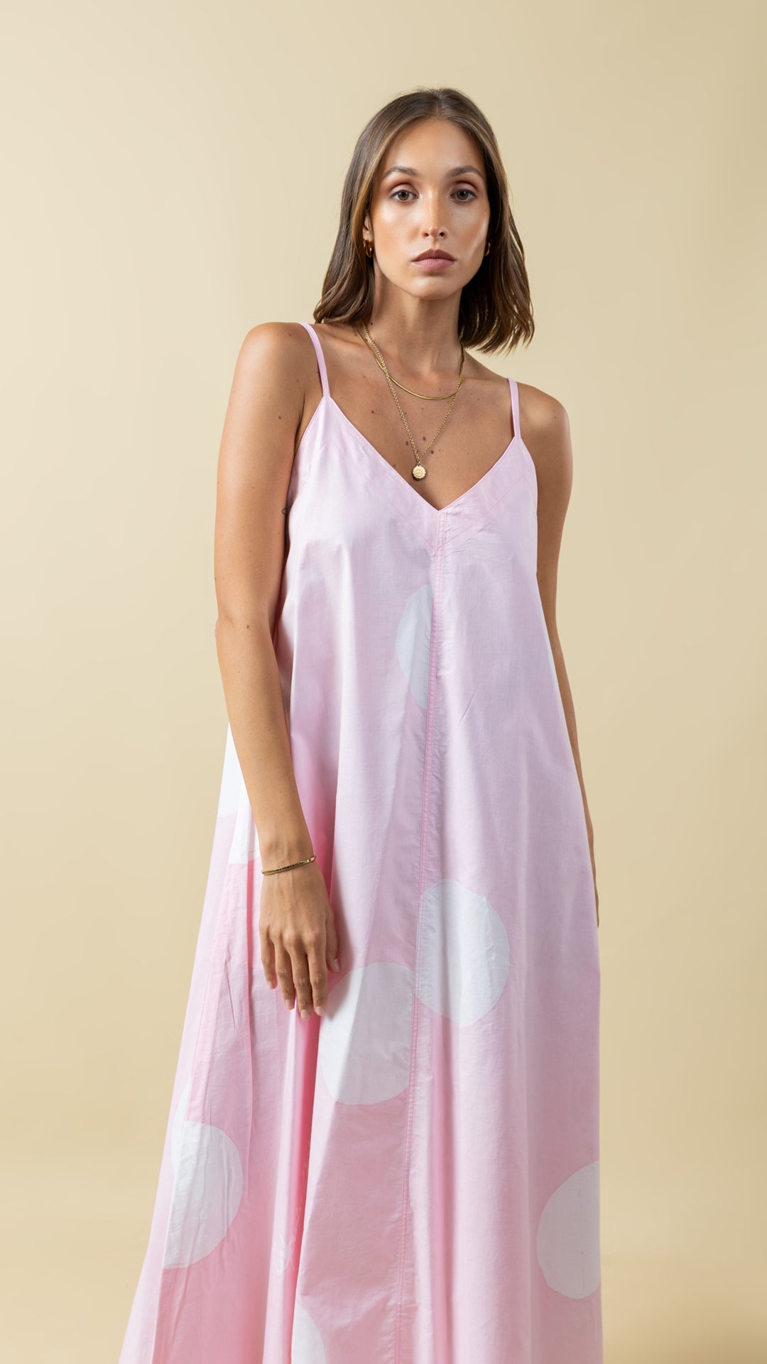 Pink Polka Dot Perfection: Versatile Long Strap Dress
