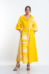 Crab Shore Yellow Long Shirt Dress