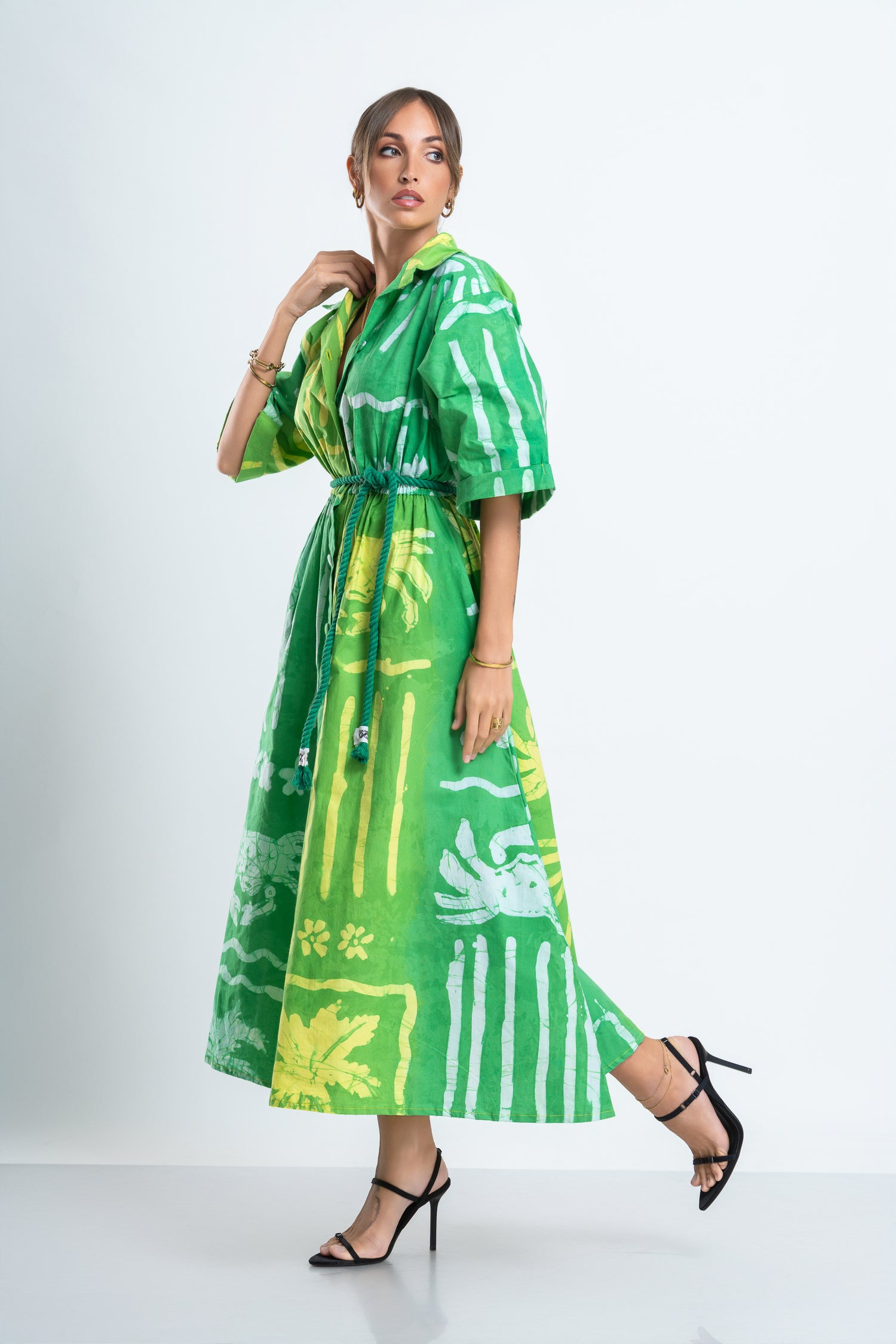 Crab Shore Green Long Shirt Dress