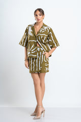 Wave Wrap Short Khaki Skirt and Shirt
