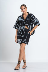 Wave Wrap Short Black Skirt and Shirt