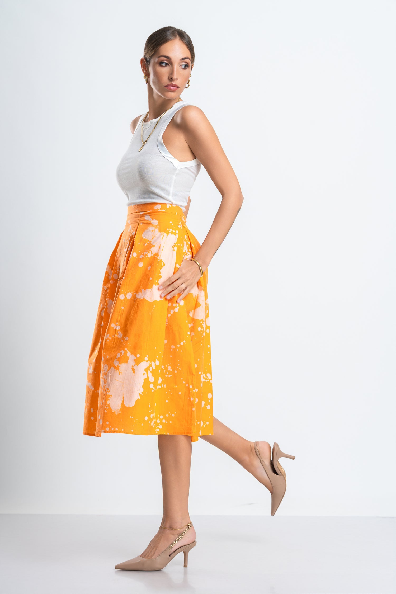 Sunmelt Skirt  Box Pleated Orange Skirt