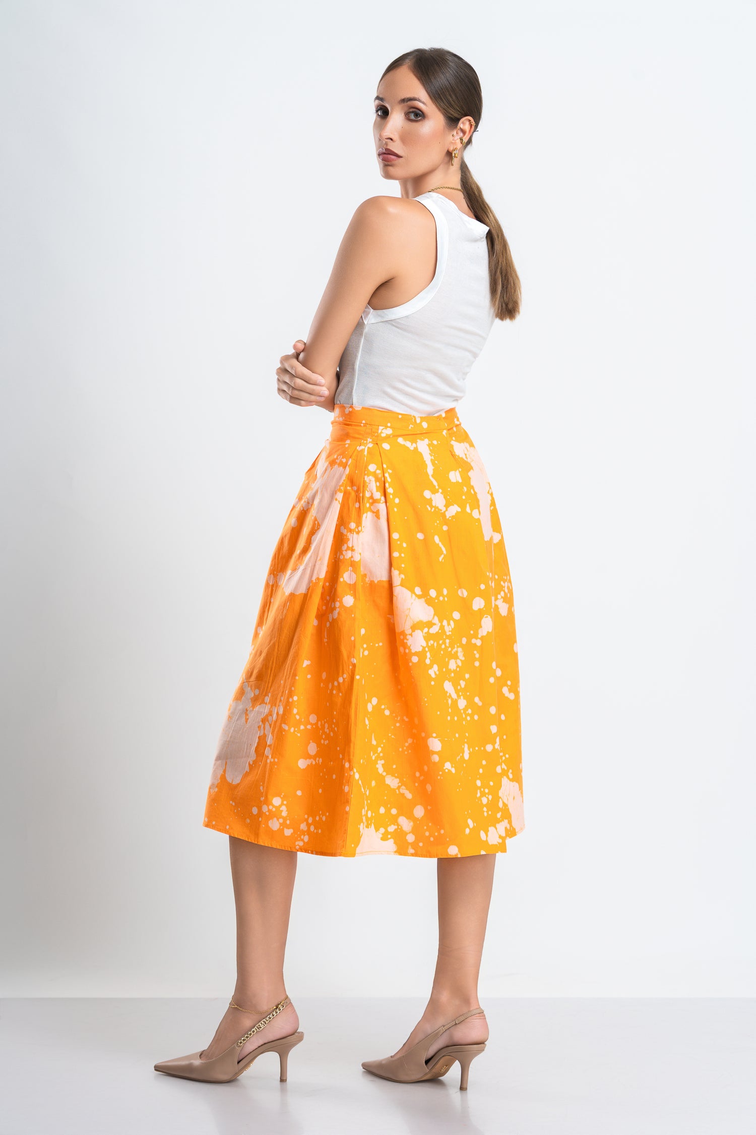 Sunmelt Skirt  Box Pleated Orange Skirt