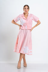Blush Roses Set – Flared Pastel Pink Skirt & Fitted Shirt Co-Ord